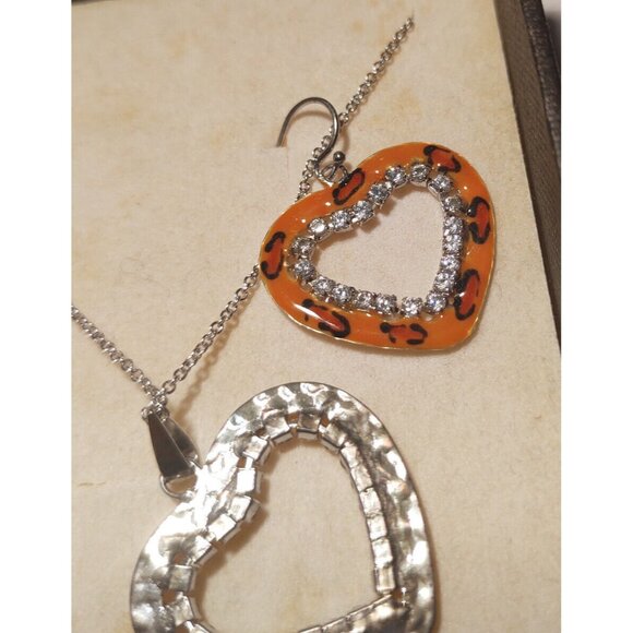 Women's Sterling Silver & Enamel Cubic Zirconia Earrings, Pendant & Necklace 15" - Picture 10 of 12